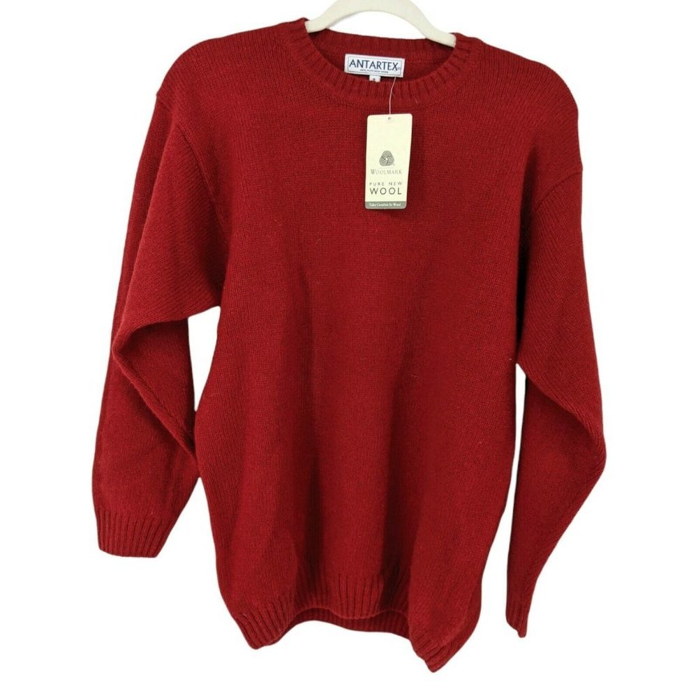 NEW VTG Antartex 100% Pure New Wool Small Sweater Red Crew Knit - Picture 1 of 8